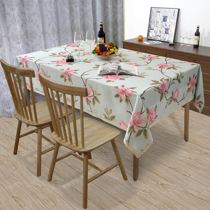 Floral Print Rectangle Tablecloth 52 x 70 Inch Stain Resistant and Waterproof Wine Table Cover for Kitchen Dining Indoor Outdoor Buffet Tabletop Decoration (Light Green & Pink)