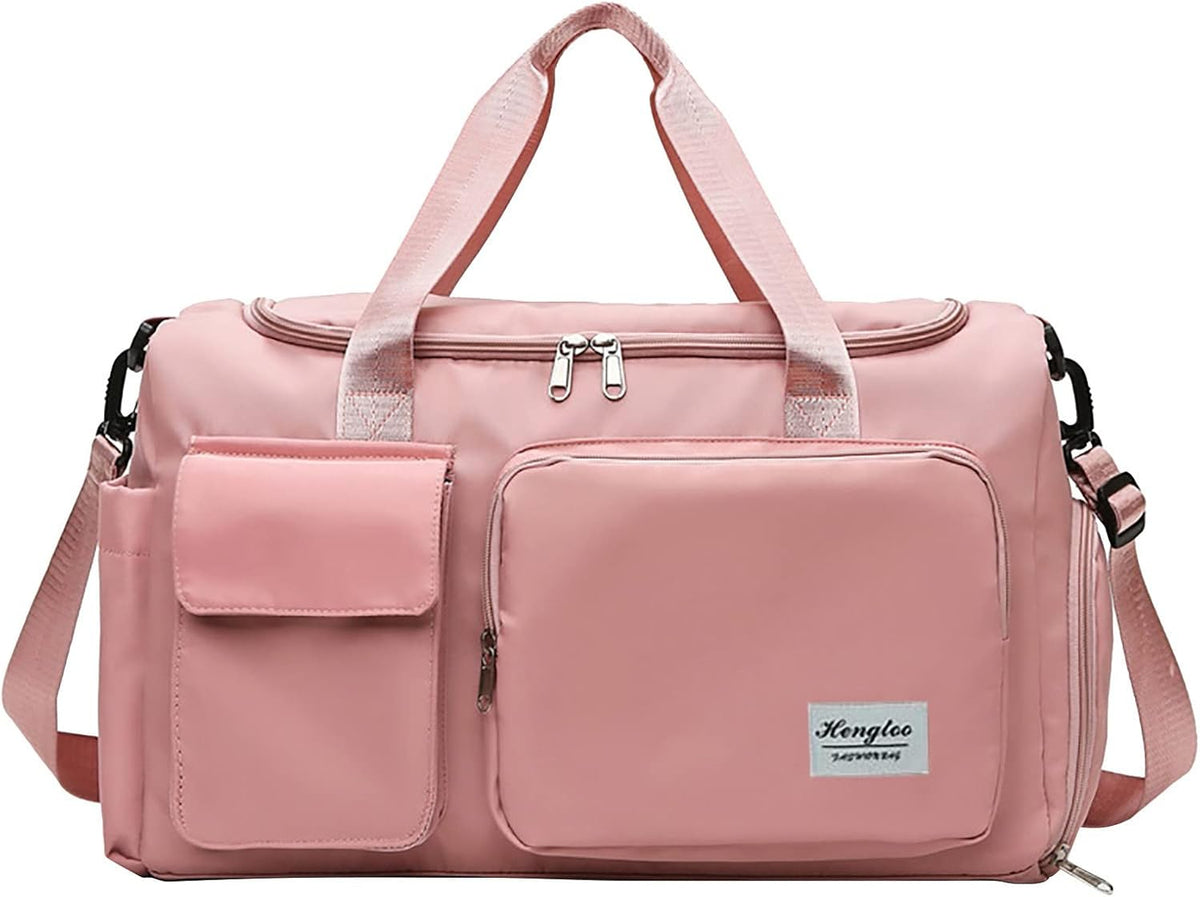 Pink Gym Bag with Shoe Compartment, 30L Capacity Waterproof Durable Weekender Bag with Dry Wet Separation Pocket,Breathable Lightweight Mens Duffle Bag for Travel Sports Fitness Workout