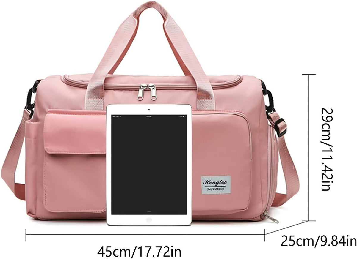 Pink Gym Bag with Shoe Compartment, 30L Capacity Waterproof Durable Weekender Bag with Dry Wet Separation Pocket,Breathable Lightweight Mens Duffle Bag for Travel Sports Fitness Workout