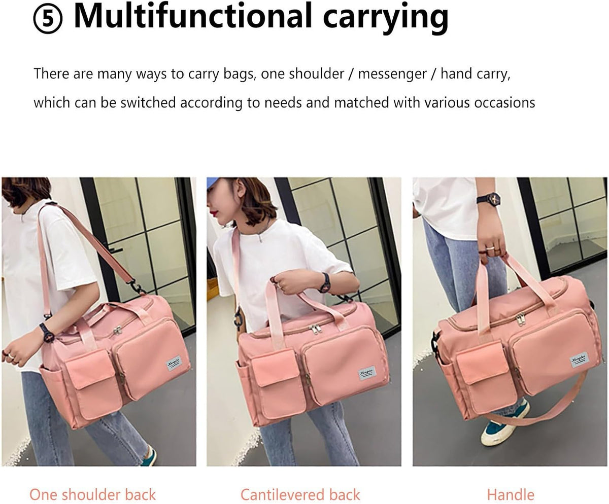 Pink Gym Bag with Shoe Compartment, 30L Capacity Waterproof Durable Weekender Bag with Dry Wet Separation Pocket,Breathable Lightweight Mens Duffle Bag for Travel Sports Fitness Workout