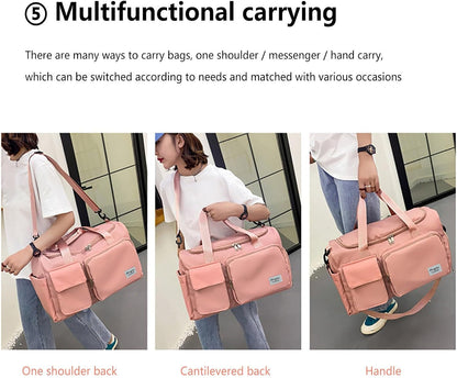 Pink Gym Bag with Shoe Compartment, 30L Capacity Waterproof Durable Weekender Bag with Dry Wet Separation Pocket,Breathable Lightweight Mens Duffle Bag for Travel Sports Fitness Workout