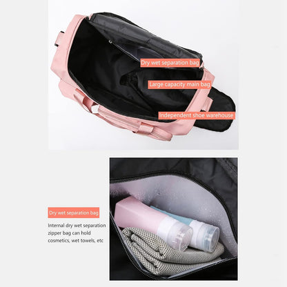 Pink Gym Bag with Shoe Compartment, 30L Capacity Waterproof Durable Weekender Bag with Dry Wet Separation Pocket,Breathable Lightweight Mens Duffle Bag for Travel Sports Fitness Workout