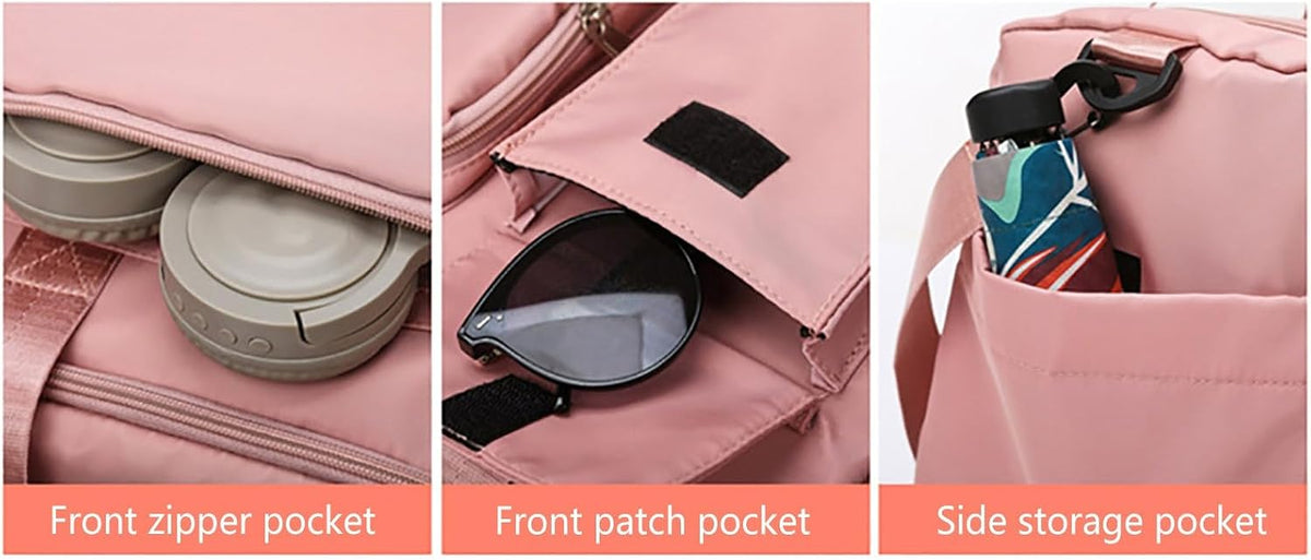 Pink Gym Bag with Shoe Compartment, 30L Capacity Waterproof Durable Weekender Bag with Dry Wet Separation Pocket,Breathable Lightweight Mens Duffle Bag for Travel Sports Fitness Workout