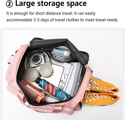 Pink Gym Bag with Shoe Compartment, 30L Capacity Waterproof Durable Weekender Bag with Dry Wet Separation Pocket,Breathable Lightweight Mens Duffle Bag for Travel Sports Fitness Workout