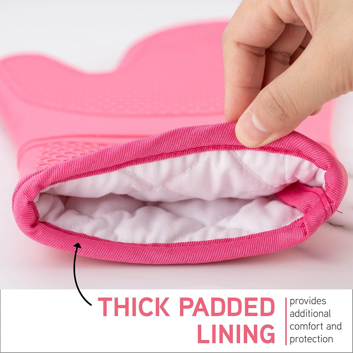 Silicone Oven Mitts- Heat Resistant Gloves with Soft Quilted Lining Oven Mitt Pot Holders for Cooking and BBQ, Pink, Mitt Set