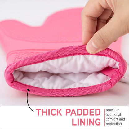 Silicone Oven Mitts- Heat Resistant Gloves with Soft Quilted Lining Oven Mitt Pot Holders for Cooking and BBQ, Pink, Mitt Set