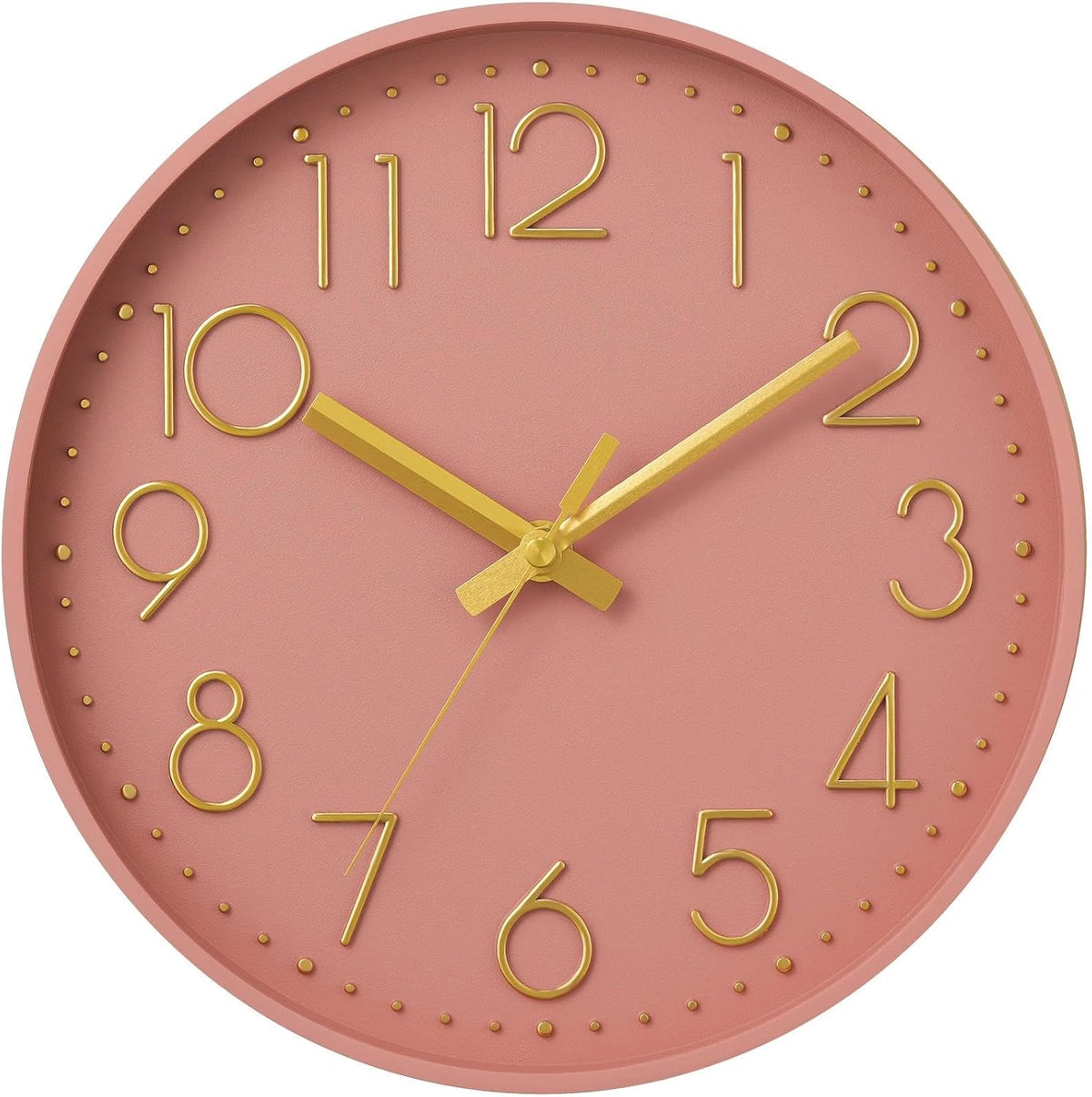 Wall Clock 8 Inch Pink Decorative, Battery Operated Silent