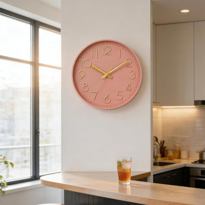 Wall Clock 8 Inch Pink Decorative, Battery Operated Silent