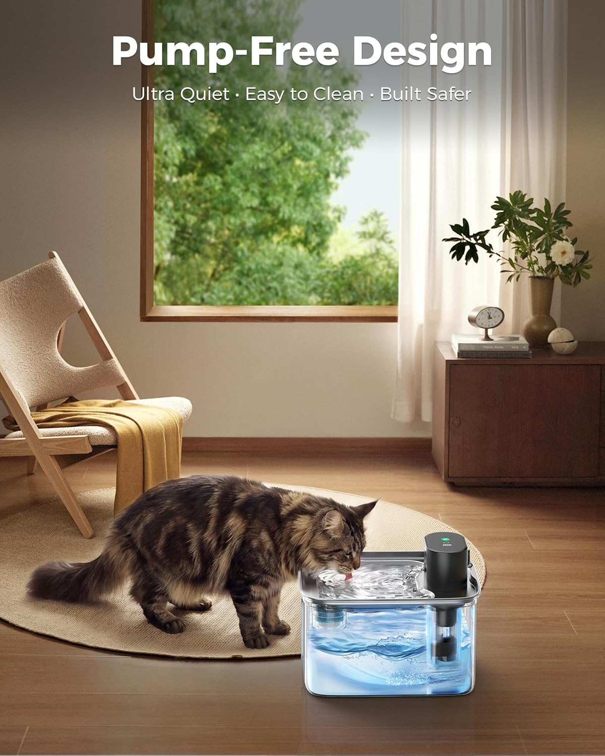 Zellar Wireless Cat Water Fountain, 99oz/2.8L Pump-Free Ultra-Quiet Pet Water Dispenser, 304 Stainless Steel with Multi-Layer Filtration, 3 Smart Modes & Motion Sensor, Fountain for Cats/Dogs