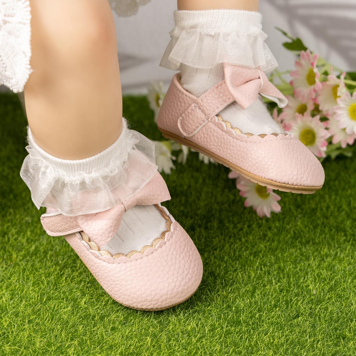 Infant Baby Girls Mary Jane Flats Bow Non-Slip Soft Sole Princess Toddler First Walkers Sneaker Wedding Dress Shoes