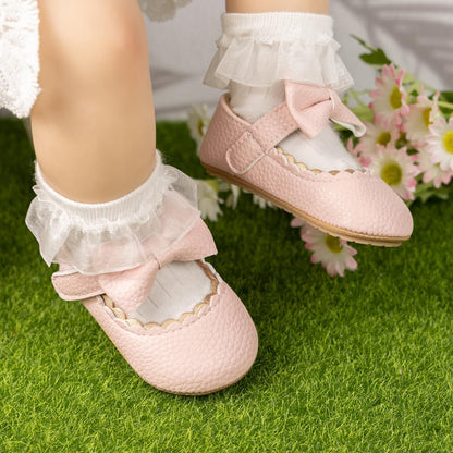 Infant Baby Girls Mary Jane Flats Bow Non-Slip Soft Sole Princess Toddler First Walkers Sneaker Wedding Dress Shoes