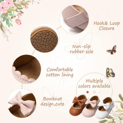 Infant Baby Girls Mary Jane Flats Bow Non-Slip Soft Sole Princess Toddler First Walkers Sneaker Wedding Dress Shoes