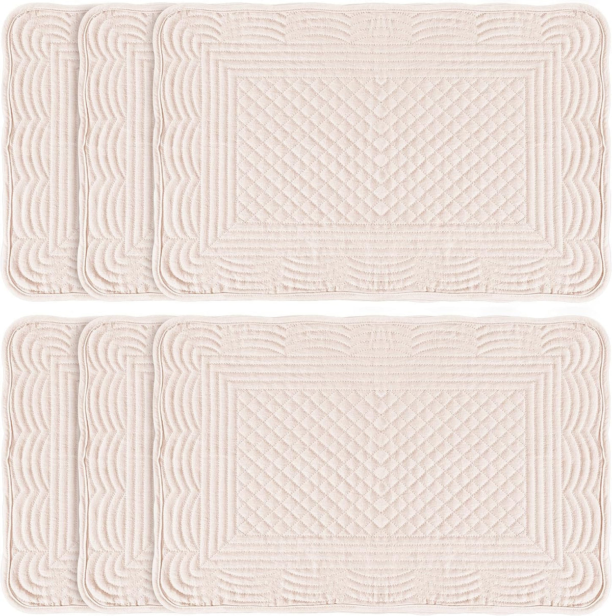 Quilted Placemats Set of 6, Rectangular Placemats Machine Washable for Kitchen or Dining Table Fabric Rectangular Table Mats100% Cotton Pink