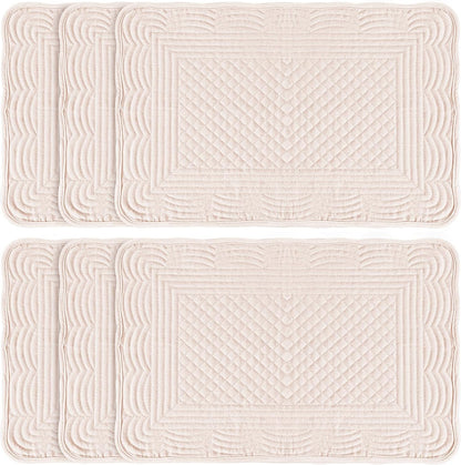 Quilted Placemats Set of 6, Rectangular Placemats Machine Washable for Kitchen or Dining Table Fabric Rectangular Table Mats100% Cotton Pink