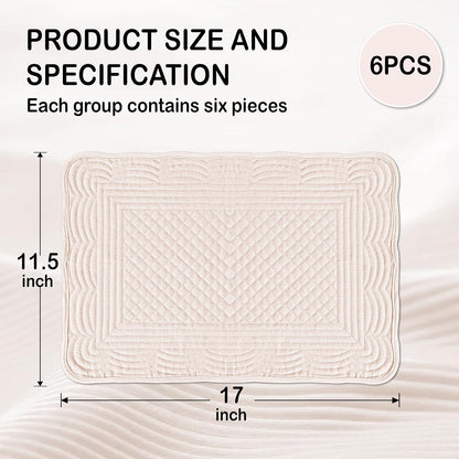 Quilted Placemats Set of 6, Rectangular Placemats Machine Washable for Kitchen or Dining Table Fabric Rectangular Table Mats100% Cotton Pink