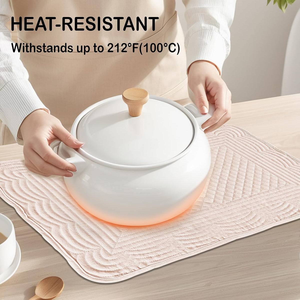 Quilted Placemats Set of 6, Rectangular Placemats Machine Washable for Kitchen or Dining Table Fabric Rectangular Table Mats100% Cotton Pink