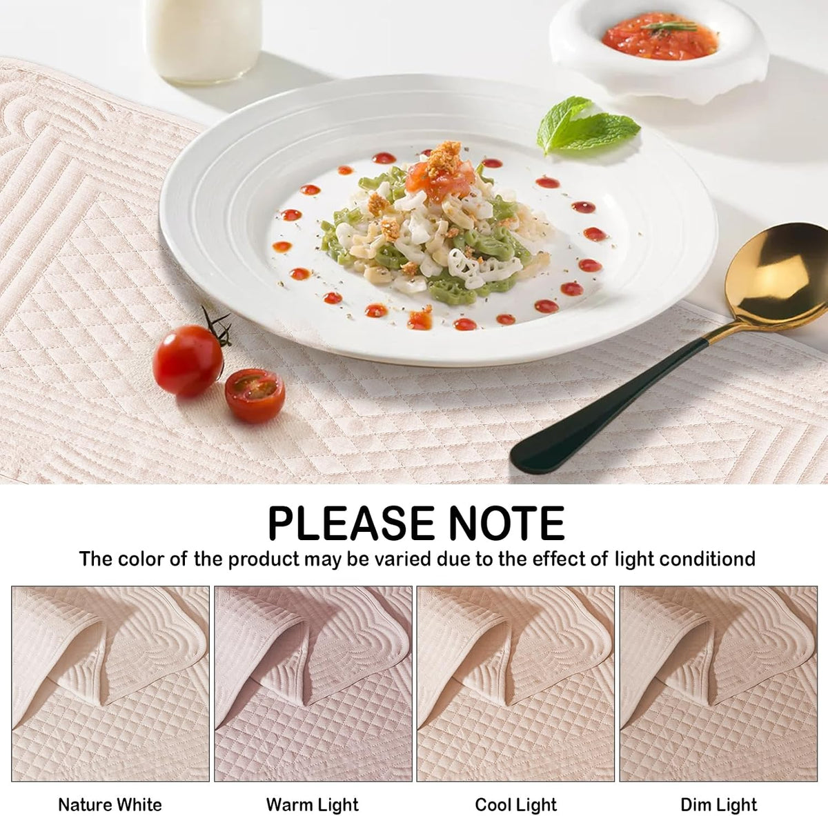 Quilted Placemats Set of 6, Rectangular Placemats Machine Washable for Kitchen or Dining Table Fabric Rectangular Table Mats100% Cotton Pink