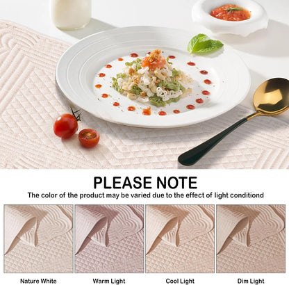 Quilted Placemats Set of 6, Rectangular Placemats Machine Washable for Kitchen or Dining Table Fabric Rectangular Table Mats100% Cotton Pink