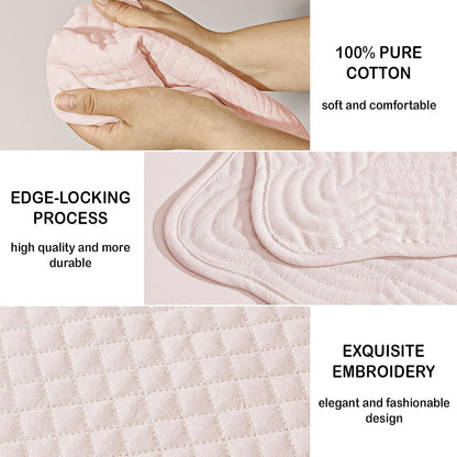 Quilted Placemats Set of 6, Rectangular Placemats Machine Washable for Kitchen or Dining Table Fabric Rectangular Table Mats100% Cotton Pink