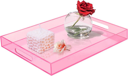 SetGame Acrylic Serving Tray with Handles, Bathroom Storage Trays, Pink