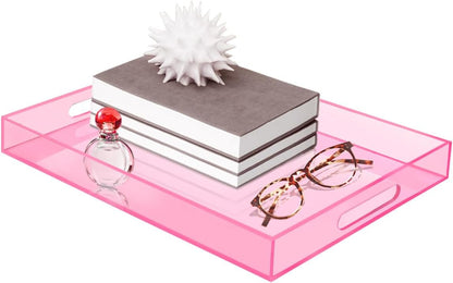 SetGame Acrylic Serving Tray with Handles, Bathroom Storage Trays, Pink