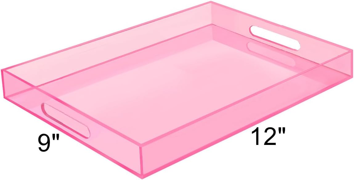 SetGame Acrylic Serving Tray with Handles, Bathroom Storage Trays, Pink