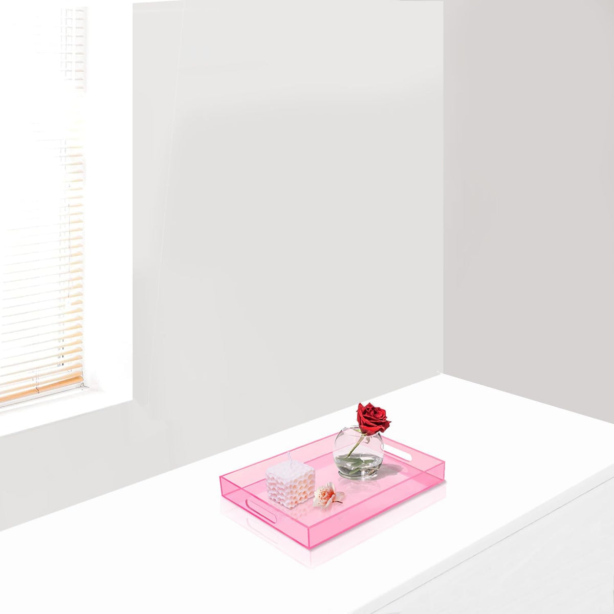 SetGame Acrylic Serving Tray with Handles, Bathroom Storage Trays, Pink