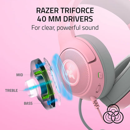 Kraken Kitty V2 USB Wired Headset, Chroma RGB Kitty Ears, Pink