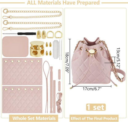 DIY PU Leather Bucket Bag Making Kit, Handmake Crossbody Bag Sewing Knitting Sets for Purse Making Handbag Making Materials Accessories for DIY Shoulder Bag Making, Pearl Pink