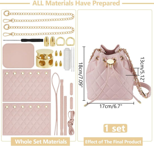 DIY PU Leather Bucket Bag Making Kit, Handmake Crossbody Bag Sewing Knitting Sets for Purse Making Handbag Making Materials Accessories for DIY Shoulder Bag Making, Pearl Pink