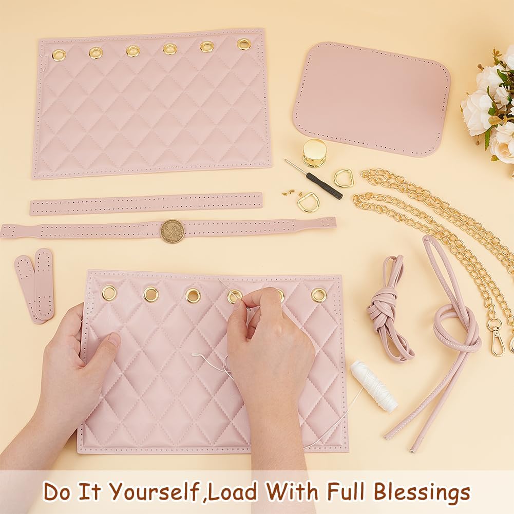 DIY PU Leather Bucket Bag Making Kit, Handmake Crossbody Bag Sewing Knitting Sets for Purse Making Handbag Making Materials Accessories for DIY Shoulder Bag Making, Pearl Pink
