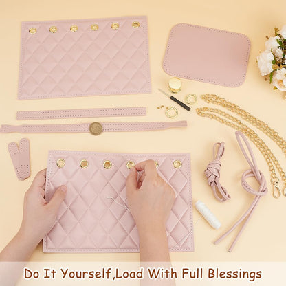 DIY PU Leather Bucket Bag Making Kit, Handmake Crossbody Bag Sewing Knitting Sets for Purse Making Handbag Making Materials Accessories for DIY Shoulder Bag Making, Pearl Pink
