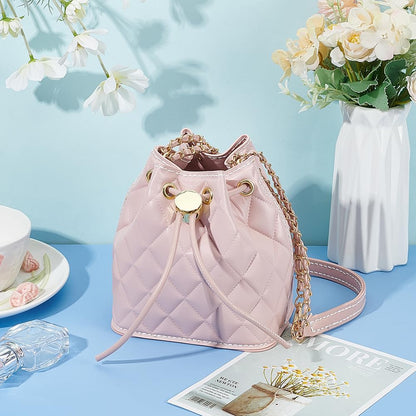 DIY PU Leather Bucket Bag Making Kit, Handmake Crossbody Bag Sewing Knitting Sets for Purse Making Handbag Making Materials Accessories for DIY Shoulder Bag Making, Pearl Pink