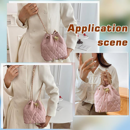DIY PU Leather Bucket Bag Making Kit, Handmake Crossbody Bag Sewing Knitting Sets for Purse Making Handbag Making Materials Accessories for DIY Shoulder Bag Making, Pearl Pink