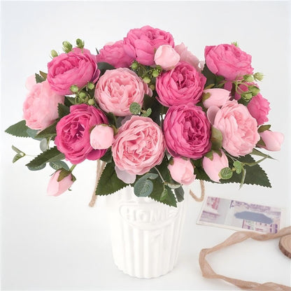 Artificial Peony Flowers Silk Peony Rose Fake Flowers 3Pcs Pink