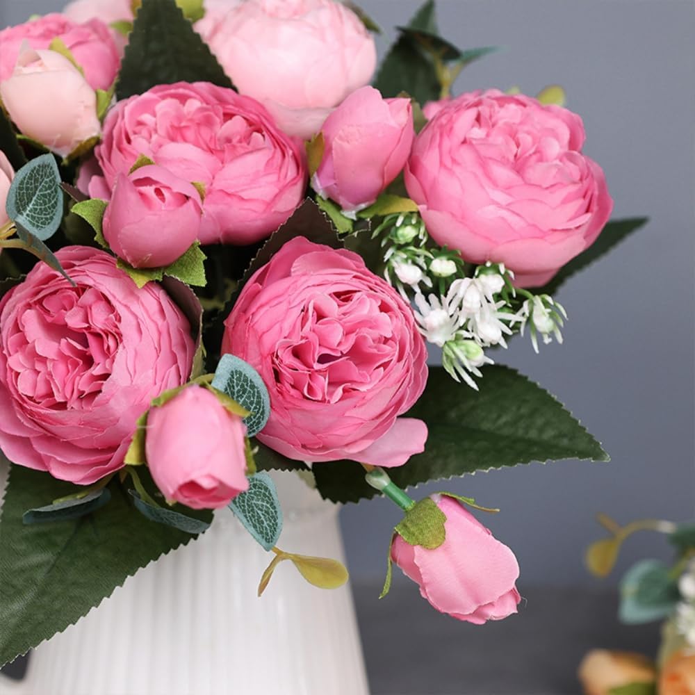 Artificial Peony Flowers Silk Peony Rose Fake Flowers 3Pcs Pink