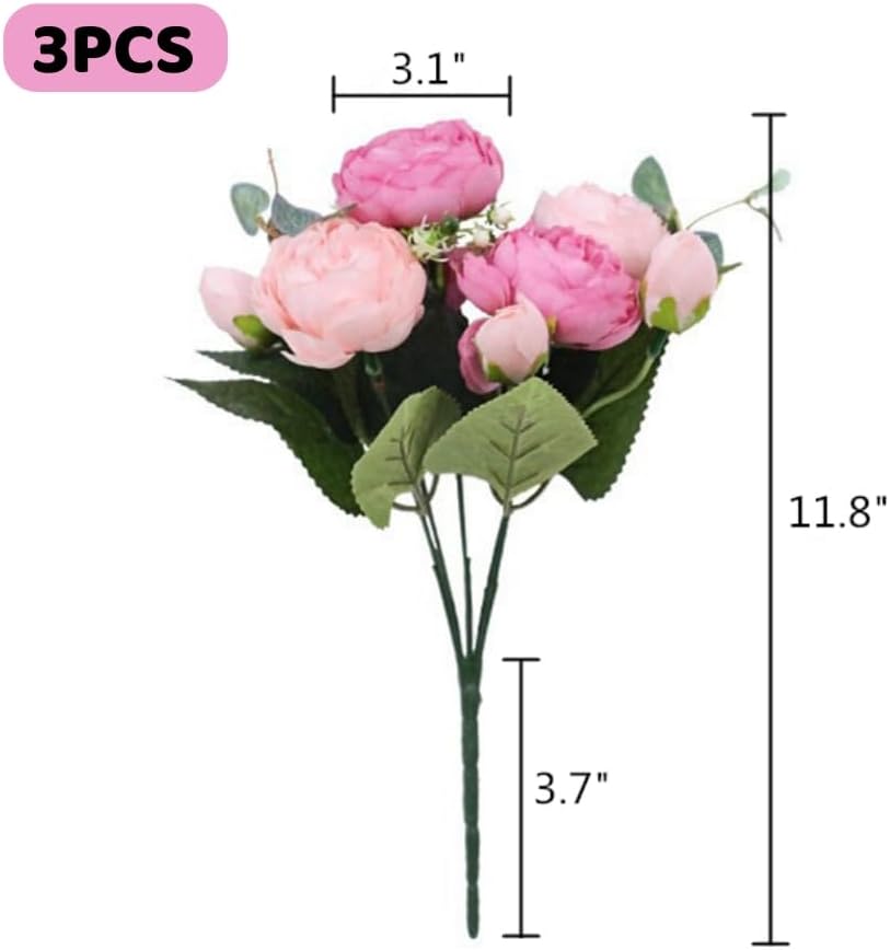 Artificial Peony Flowers Silk Peony Rose Fake Flowers 3Pcs Pink
