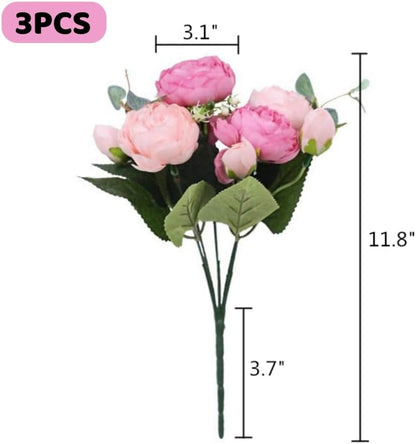 Artificial Peony Flowers Silk Peony Rose Fake Flowers 3Pcs Pink