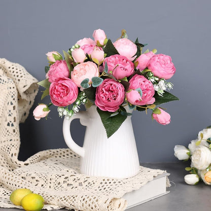 Artificial Peony Flowers Silk Peony Rose Fake Flowers 3Pcs Pink