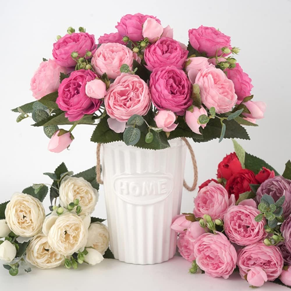 Artificial Peony Flowers Silk Peony Rose Fake Flowers 3Pcs Pink