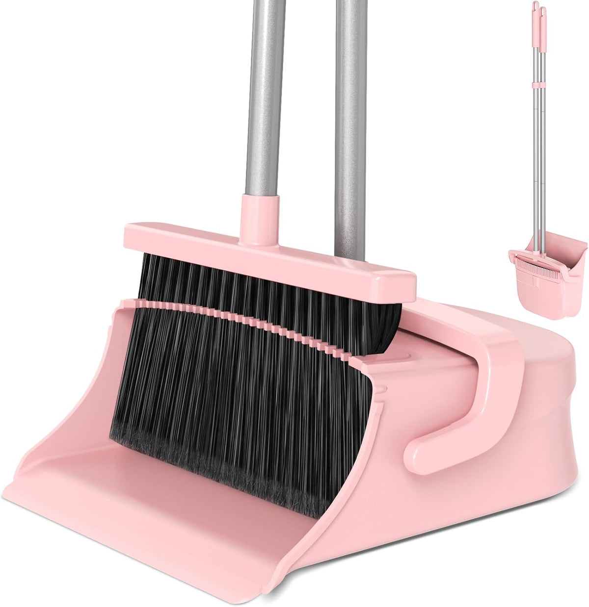 Broom with Dustpan Set for Pet Hair & Dust Cleanup, Pink