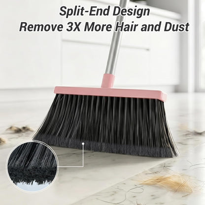 Broom with Dustpan Set for Pet Hair & Dust Cleanup, Pink
