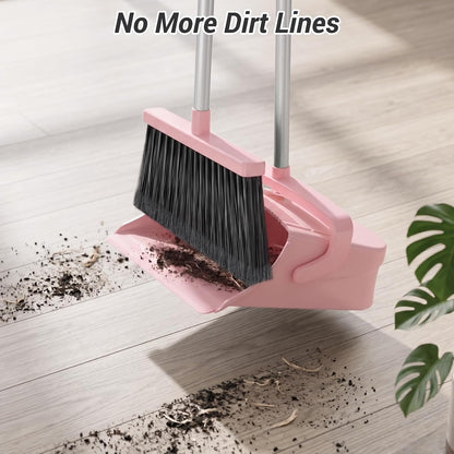 Broom with Dustpan Set for Pet Hair & Dust Cleanup, Pink
