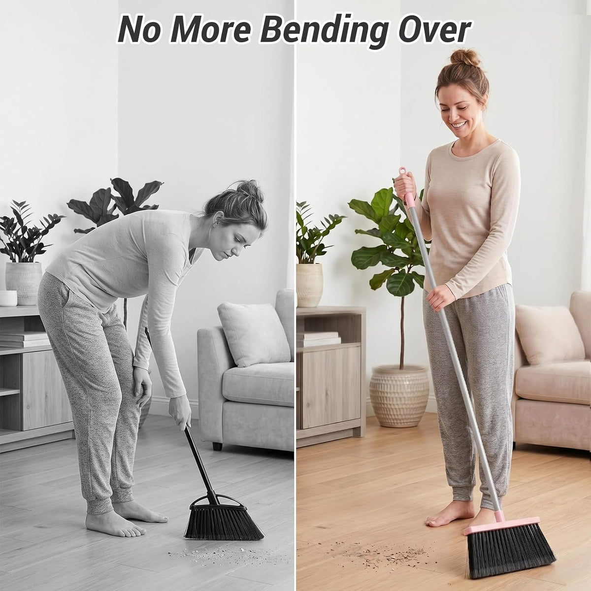 Broom with Dustpan Set for Pet Hair & Dust Cleanup, Pink