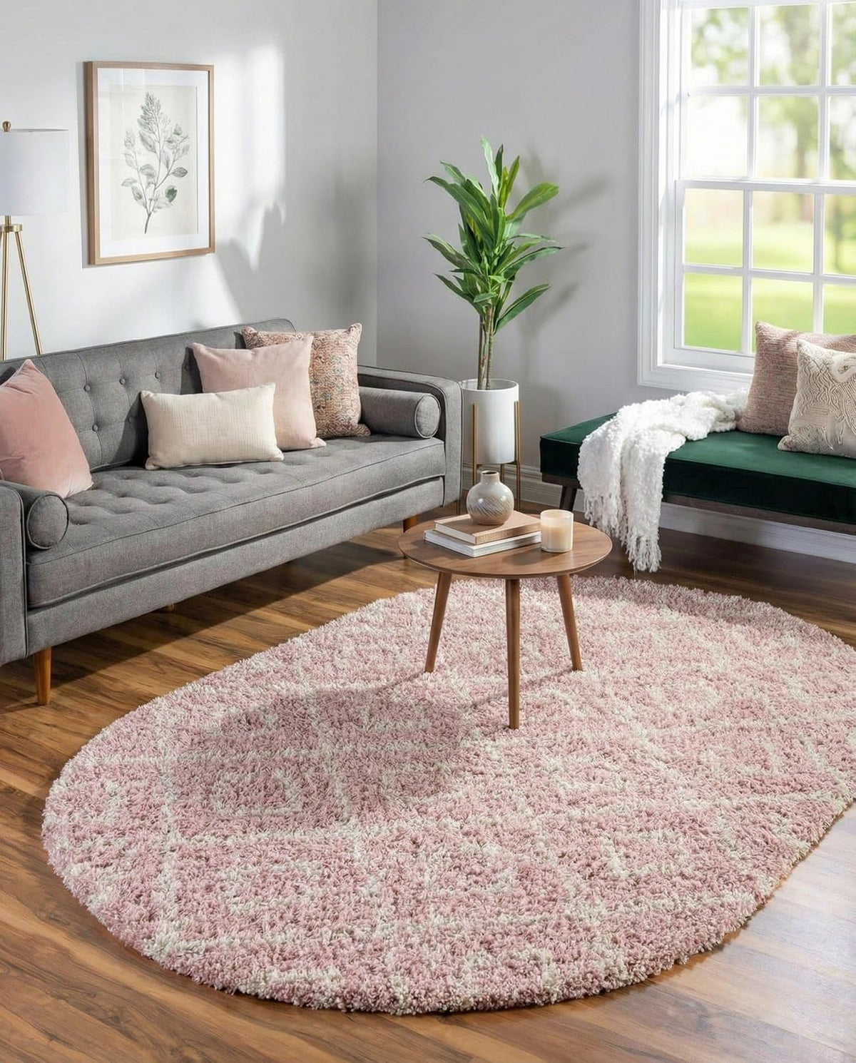 Lattice Shag Collection Rug – 4x6 Oval Light Pink Shag-Pile Rug Perfect for Living Rooms, Large Dining Rooms, Open Floorplans