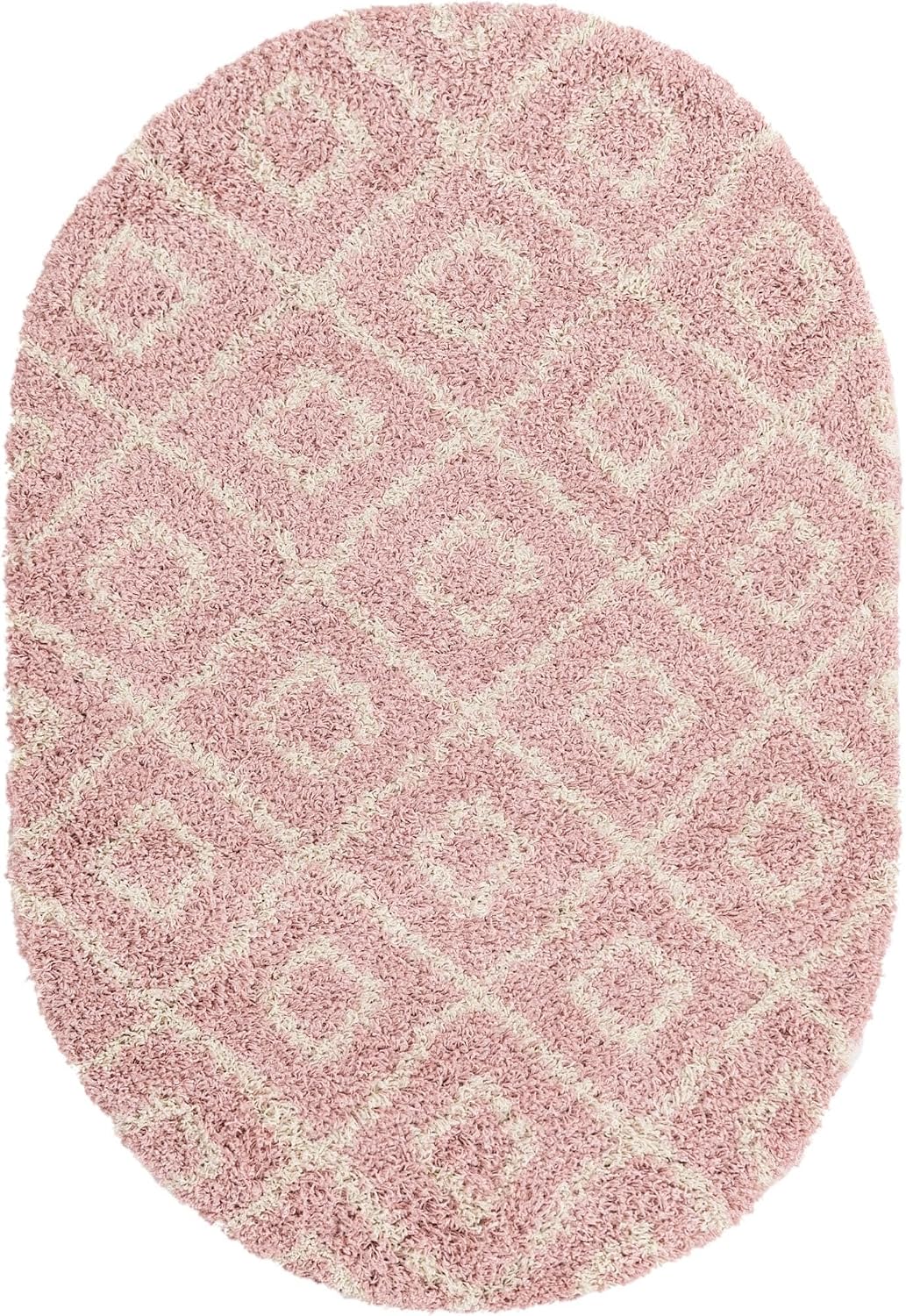 Lattice Shag Collection Rug – 4x6 Oval Light Pink Shag-Pile Rug Perfect for Living Rooms, Large Dining Rooms, Open Floorplans