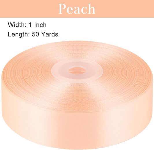 Peach Satin Ribbon, 1 Inch, 50 Yards | For Bows, Flower Bouquets, Gift Wrapping, Wedding, DIY Crafts