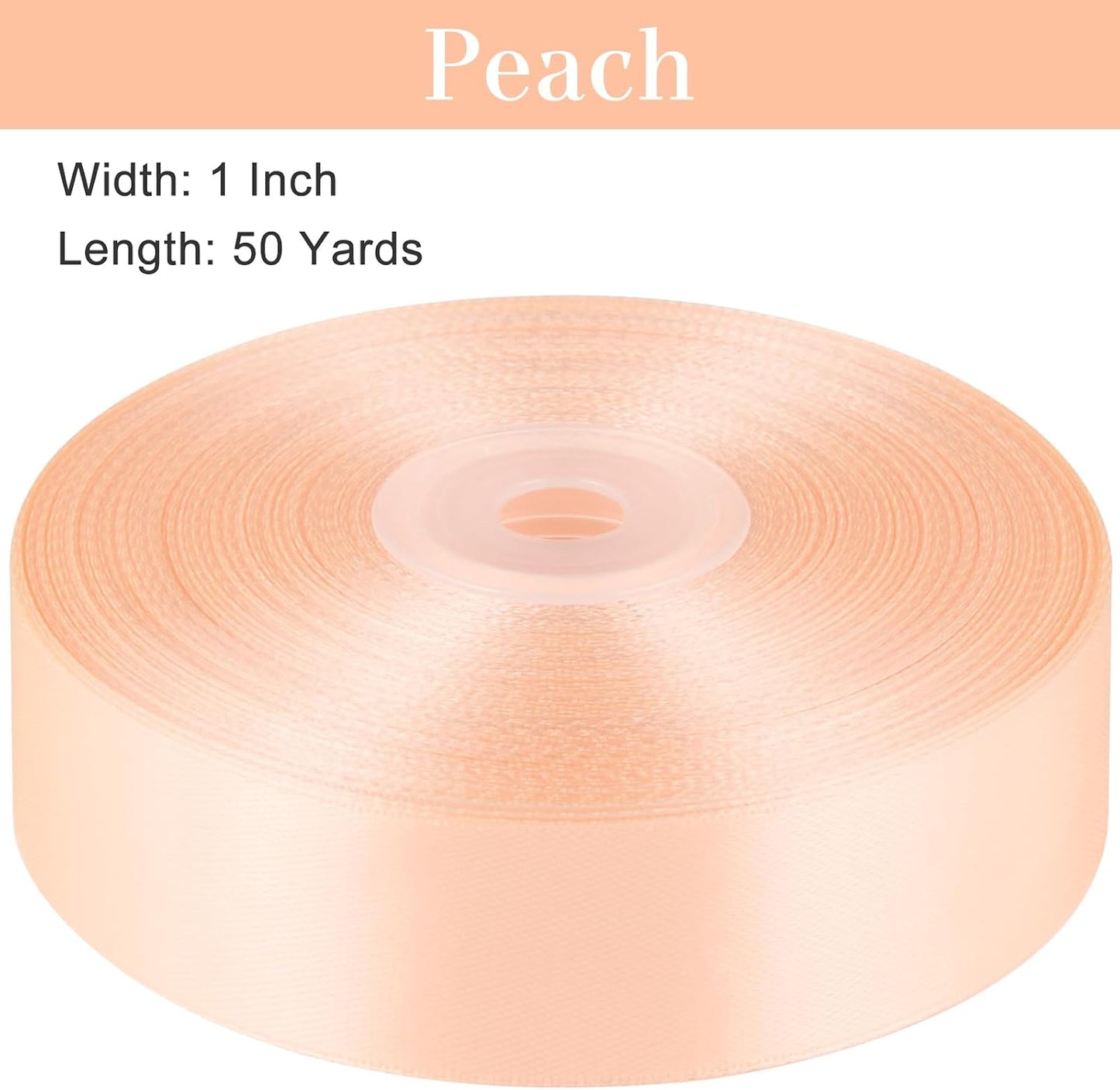 Peach Satin Ribbon, 1 Inch, 50 Yards | For Bows, Flower Bouquets, Gift Wrapping, Wedding, DIY Crafts