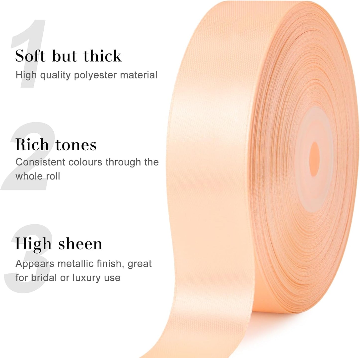 Peach Satin Ribbon, 1 Inch, 50 Yards | For Bows, Flower Bouquets, Gift Wrapping, Wedding, DIY Crafts