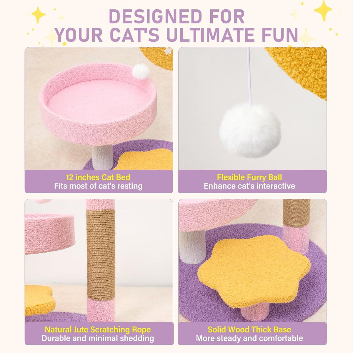 Small Cat Tree, Moon Star Cat Tree 23.5 in for Indoor Activity